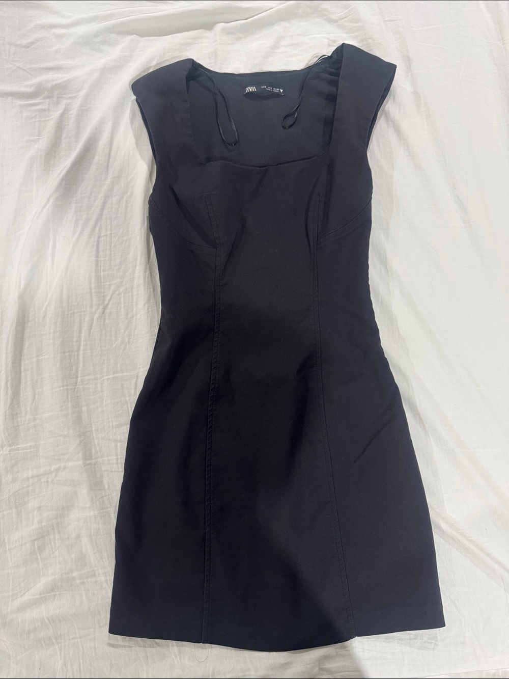 ZARA Classic Black Fitted Mini Dress with Shoulder Pads